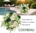 Artificial Fake Flowers 25pcs Roses, Shade of Light Green Foam Rose Faux Flower for DIY Wedding Bouquets Bridal Shower Centerpieces Floral Arrangements Party Tables Home Decorations
