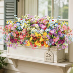 28 Bundles UV Resistant Outdoor Silk Artificial Flowers,7 Colors, Faux Daisy Flowers Hanging Fake Plants for Porch Patio Garden Window Yard Farmhouse Summer Autumn Decoration.