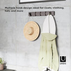 Umbra Flip Wall Mounted Floating Rack – Modern, Sleek, Space-Saving Coat Hanger with 5 Retractable, Driftwood/Nickel Hook