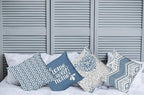 Ambesonne Geometric Throw Pillow Cushion Case Pack of 4, Home Phrase Minimal Zigzag Squama Dahlia Flower Petals Chevron Tribal, Modern Accent Double-Sided Digital Printing, 20", Slate Blue and White
