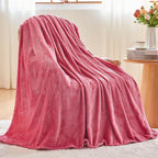 NEWCOSPLAY Super Soft King Blanket Coral Pink Premium Silky Flannel Fleece Leaves Pattern Lightweight Bed Blanket All Season Use (Coral Pink, King(90"x110"))