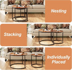 aboxoo Nesting Coffee Table Set of 2, Small Round Glass Nesting Tables for Living Room Bedroom, Accent Tea Table with Metal Frame Modern Industrial Simple