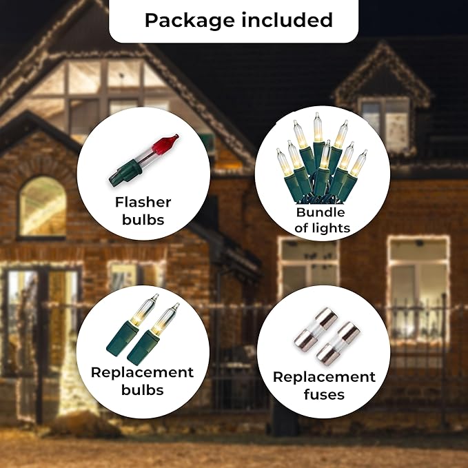 Holiday Essence 300 Mini Clear Lights, Christmas String Lights for Indoor and Outdoor Decorative Use, Green Wire, UL Listed