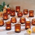 24pcs Assorted Amber Votive Candle Holders for Table Centerpiece, Fall Centerpieces for Tables, Ribbed Tea Lights Candle Holder for Wedding, Holiday and Vintage Decor