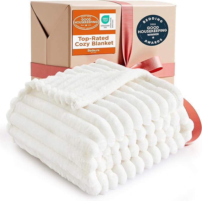 Bedsure GentleSoft Twin XL Blanket for Bed - Cozy Soft Blankets for Women, Cute Small Fleece Throws for Girls, Graduation Decorations Gift for Her Him School Dorm, Off White, 66x90 Inches