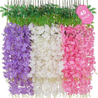 40 Pack Pink Purple White Wisteria Hanging Flowers, Fake Hanging Flowers for Decoration,Vines for Bedroom, Wisteria Flower Garland for Home ,Party,Wall,Wedding Decoration,Baby Shower(3.6 Ft/Pcs)