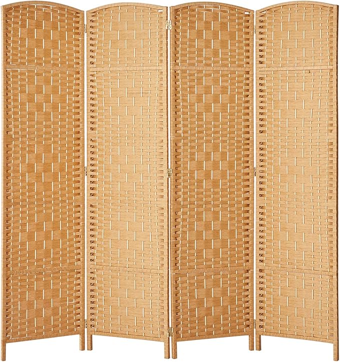 6 ft. Tall-Extra Wide-Diamond Weave Fiber Room Divider - Light Beige - 4 Panel