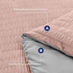 HYMOKEGE Rose Gold/Light Grey Queen Comforter Set Seersucker 7 Pieces, All Season Luxury Bed in a Bag Queen for Bedroom, Bedding Set with Comforter, Sheets, Pillowcases & Shams