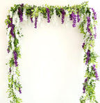 Wisteria Artificial Flowers Garland, 8Pcs Total 57.6ft Silk Faux Wisteria Vine Kit, Hanging Flower Plant for House Outdoor Garden Ceremony Outside Wedding Arch Floral Decor (8, Purple)