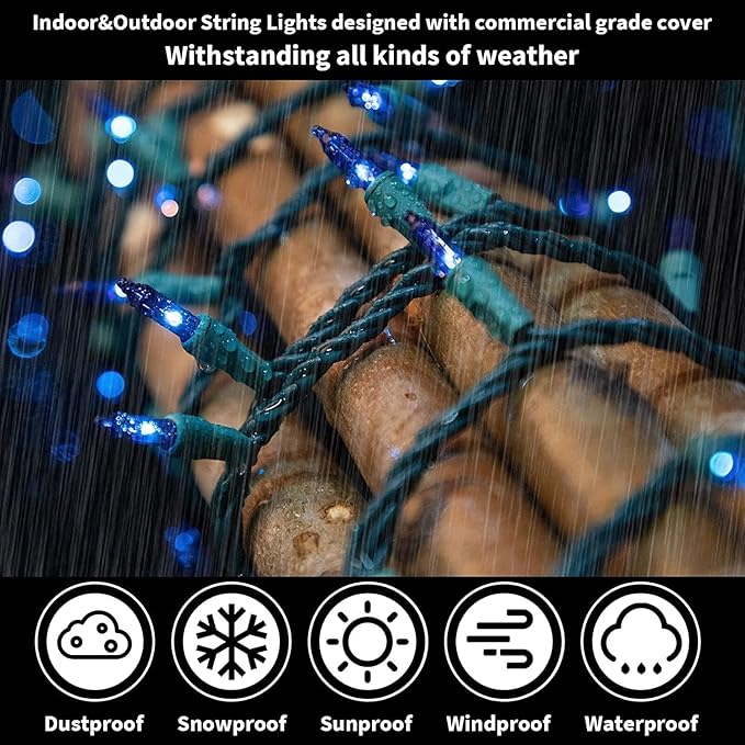 LAMPHOME Super-Bright Extendable Blue Christmas Lights Decoration 300Lights 63.8ft(2pk of 150L) UL Certified Mini Bulb String Lights Set for Outdoor Christmas Tree Garden Holiday Party Patio Decor