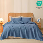 PHF 100% Cotton Waffle Weave Blanket King Size for Bed, Soft Lightweight & Breathable, All-Season Comfort, Luxury Aesthetic Woven Bedding for Home Decor, 108"x90", Denim Blue