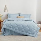 Love's cabin Full Comforter Set Light Blue, 7 Pieces Full Bed in a Bag, All Season Bedding Sets with 1 Comforter, 1 Flat Sheet, 1 Fitted Sheet, 2 Pillowcase and 2 Pillow Sham