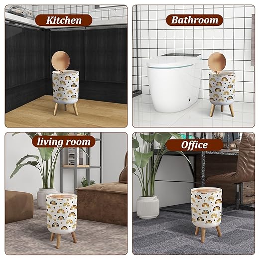 Small Trash Can with Lid Scandinavian Boho Nursery Rainbow Neutral Gender Colors Watercolor Garbage Bin Pet Proof Waste Basket for Kitchen Bathroom Office Bedroom Decorative 1.8 Gallon