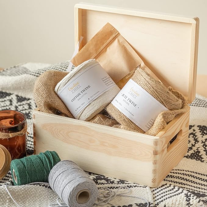 Large Wooden Storage Box with Hinged Lid | 11.8 x 7.87 x 5.51 in (+-0.5) | Plain Unpainted Gift Box with Handles for Tool Toy Shoes Kitchen Clothes Jewelry | Rough & UNSANDED Wood