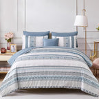 Cottolester Boho Comforter Set Full Size Light Blue Comforter Set 8 Piece Bed in a Bag Striped Paisley Bedding Sets