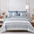 Cottolester Boho Comforter Set King Size Light Blue Comforter Set 8 Piece Bed in a Bag Striped Paisley Bedding Sets