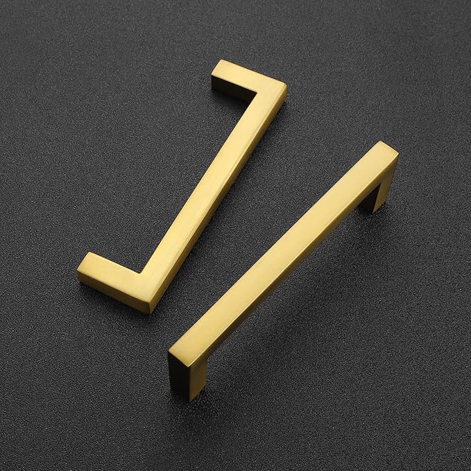 Ravinte 10 Pack Solid Gold Kitchen Cabinet Handles Slim Drawer Pulls with 3-3/4 Inch Hole Center Square Bar Cupboard Hardware