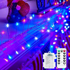 4th of July Decorations Red White and Blue Fairy Lights Battery Operated, 10 Feet 120LEDs Firecracker String Lights with Remote, Twinkle Lights for DIY Wreath Indoor Outdoor Independence Day Decor