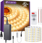 HitLights Warm White LED Strip Lights Kit 3000K, 16.4ft Dimmable Tape Light with Controller, 12V Power Supply, 600 LEDs/Reel, 300LM/Feet, Flexible Rope Lights for Bedroom, Under Cabinet, UL-Listed