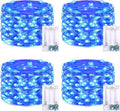JMEXSUSS 4 Pack 50 LED Fairy Lights Battery Operated Silver Wire 16.1ft Waterproof Blue Christmas Lights for Party Wedding Indoor Outdoor Decorations