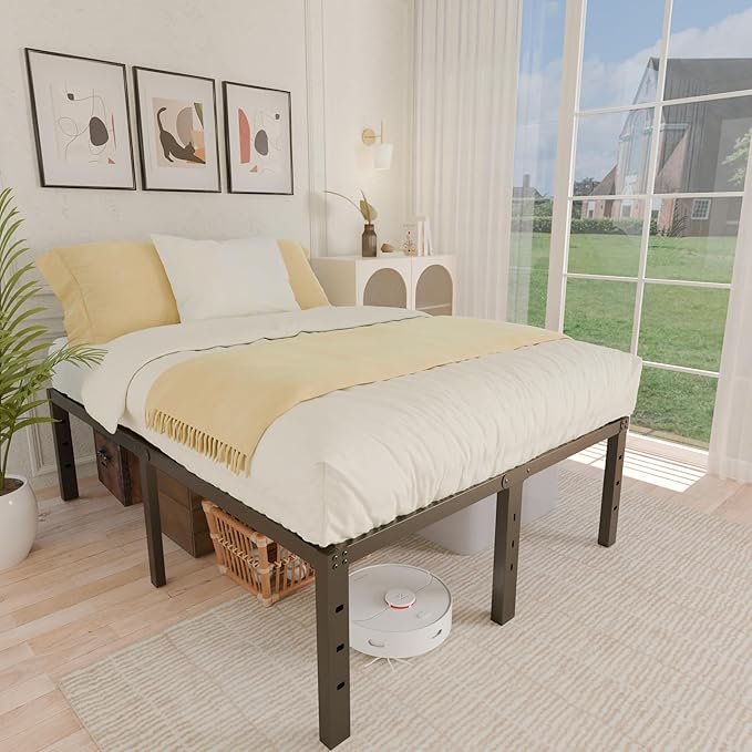 ALDRICH 18 Inch Metal King Size Bed Frame - Black Basic Steel Slats Platform, Easy Assembly Heavy Duty Noise Free Bedframes, No Box Spring Needed