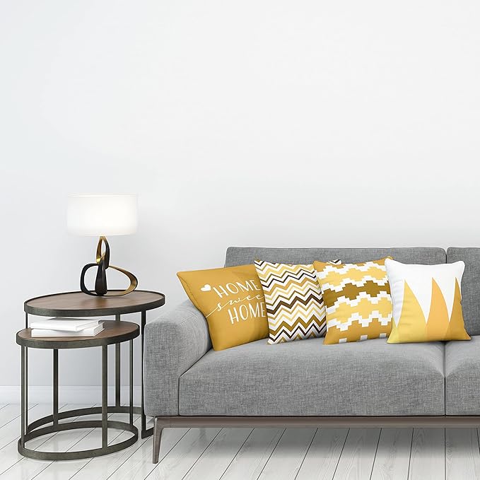Ambesonne Modern Throw Pillow Cushion Case Pack of 4, Geometric Style Pattern of Triangles Zigzags Love Home Phrase Print, Modern Accent Double-Sided Digital Printing, 20", Pale Orange Amber and White