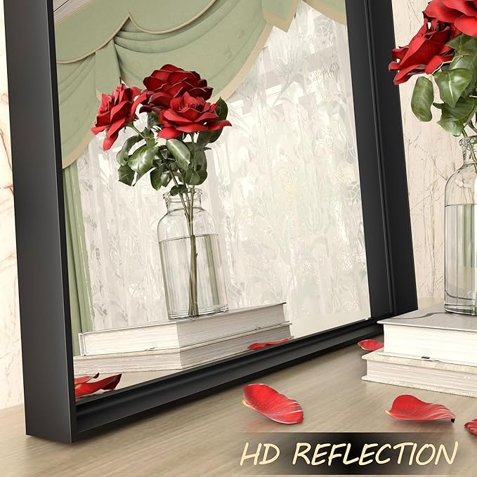 24x36 Inch Black Metal Bathroom Vanity Mirror for Wall, Black Matte Framed Rectangular Mirror, Anti-Rust, Square Corner, Hangs Vertically or Horizontally