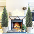5FT Artificial Cedar Topiary Tree Lifelike Faux Cedar Pines Christmas Trees UV Rated Faux Shrubs Everygreen Plants for Front Porch Outdoor Decor Set of 2
