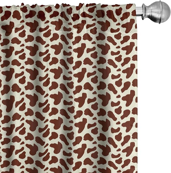 Ambesonne Cow Print Window Curtains, Cattle Skin with Brown Spots Agriculture Cow Oxen Hide Camouflage Pattern, Lightweight Decor 2-Panel Set with Rod Pocket, Pair of - 28" x 84", White Brown
