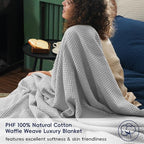 PHF Pre-Washed Cotton Waffle Weave Family Blanket,Oversized King Size 120"x 120"-Snag Proof Lightweight Breathable, 10'x 10' Huge Extra Large Big-Elegant Aesthetic Home Decoration Gift, Light Grey