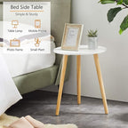 Apicizon Round Side Table, White Bedside Table Coffee End Table for Bedroom, Living Room, Small Spaces, Easy Assembly Nightstands with Natural Wood Legs, 16.5 x 20.5 Inches