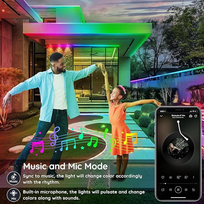 300ft Outdoor LED Strip Lights Waterproof,IP68 Outside Led Light Strips Waterproof with App and Remote,Music Sync RGB Exterior Led Rope Lights with Self Adhesive Back for Roof,Deck