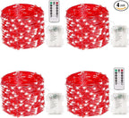 4-Pack 33FT 100 LED Fairy Lights Battery Operated with Remote & Timer, Fairy Christmas String Lights for Bedroom Decor, Waterproof 8 Modes Twinkle Lights for Room (Red)