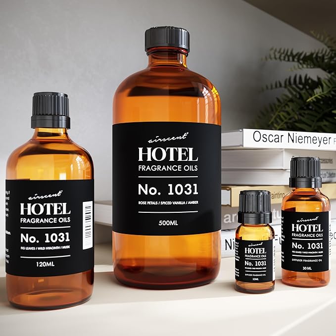 AirScent Hotel Diffuser Oil No. 1031 - Rose Petals, Spiced Vanilla & Amber - Premium Fragrance Oil for Ultrasonic and Waterless Diffusers and Crafting - 30 mL, 1 fl oz Glass Bottle with Dropper