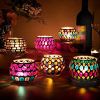 6pcs Votive Candle Holders, Mosaic Tealight Holder Stained Glass Tea Light, Colorful Handmade Candle Jars Aromatherapy Candle Lamp for Christmas, Wedding, Birthday Table Centerpiece Decor