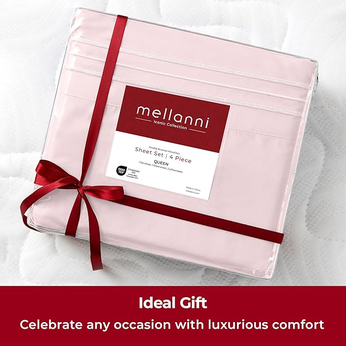 Mellanni Extra Deep California King Sheets - 4 PC Iconic Collection Bedding - Hotel Luxury, Ultra Soft, Cooling Bed Sheets - Wrinkle, Fade, Stain Resistant (Cal King, Blush Pink)