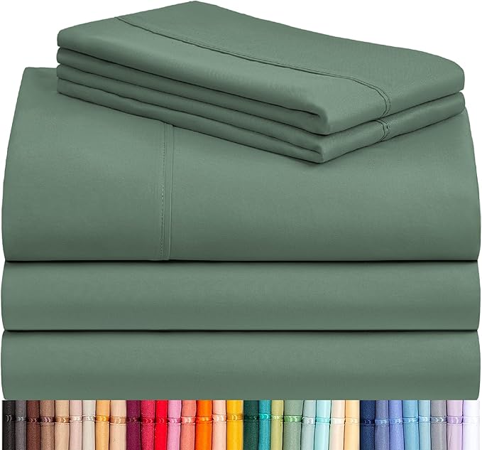 LuxClub 5 PC Split King Sheet Set, Breathable Luxury Bed Sheets, Deep Pockets Wrinkle Free Cooling Sheets Machine Washable Hotel Bedding Silky Soft - Tree Moss Green Split King