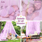 Jeteventy Bed Canopy for Girls, Princess Bed Curtain Net for Single to King Size,Bedroom Decoration of Round Lace Dome with Stainless Steel Hook,Quick Easy Installation (Purple)