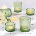 10pcs Ribbed Green Votive Candle Holders for Wedding Table Decor, Assorted Tea Light Candle Holder Glass, Green Candle Holders for Table Centerpieces, Brithday and Tea Party Decorations