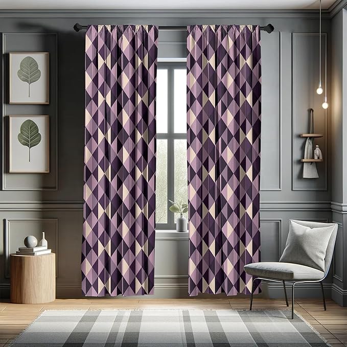 Ambesonne Geometric Window Curtains, Abstract Triangles with Dark and Pale Color Shades, Lightweight Decor 2-Panel Set with Rod Pocket, Pair of - 28" x 84", Dark Purple