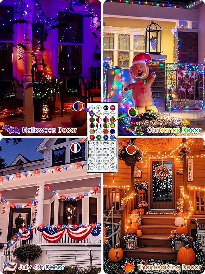 600LED Smart Color Changing Christmas Lights App Controlled, 208FT Waterproof RGB Twinkle String Light Music Sync Multiple Modes, Christmas Lights with Remote & Timer Indoor Outdoor Xmas Decorations