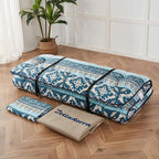 Japanese Floor Mattress, Futon Mattress with Storage Bag and Washable Cover, Roll Up Tatami Mat Suitable for Guest Room (Blue Striped Jacquard, Queen)