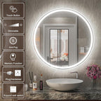 40 Inch Large Round Lighted Bathroom Mirror, Circle Vanity Mirror with Lights, Wall Mounted, Dimmable, Memory, Anti-Fog, 6000K