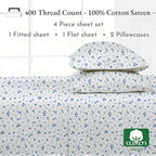 California Design Den Full Size Bed Sheets Set - 400 Thread Count Sateen, Natural 100% Cotton Sheets, Deep Pocket Cooling and Durable Bedding - Blooming Meadows