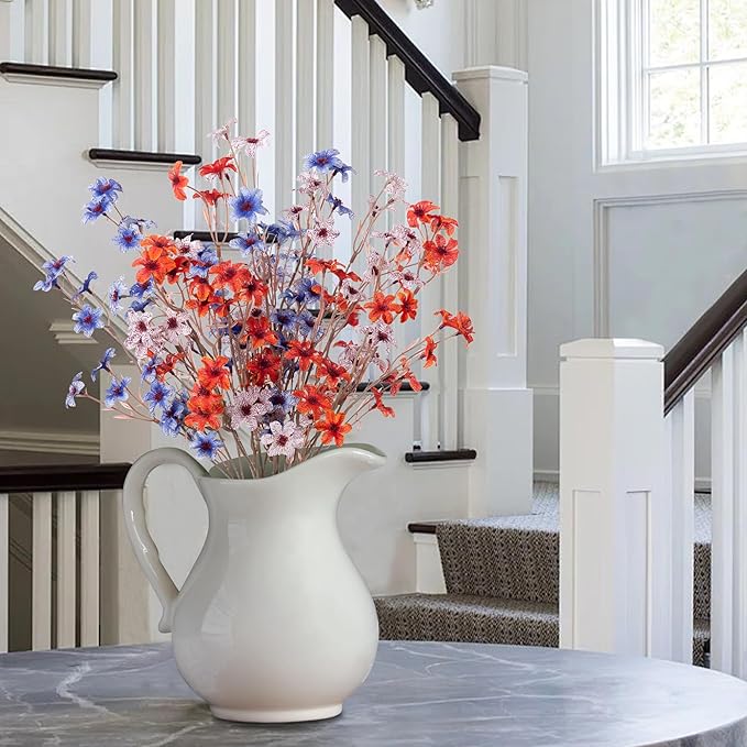 Artificial Flowers with Stems, 6 Pcs Long Stem Fake Flower Vase Filler Arrangements for Wedding Home Party Indoor Decor, Vase Not Included