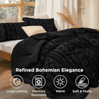 Bedsure Tufted Boho Comforter Set Full Size - Black Boho Bed Set, GentleSoft™ 3 Pieces Farmhouse Shabby Chic Embroidery Bedding, Gifts for Woman, Soft Jacquard Full Comforter for All Seasons
