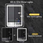 30"x24" LED Bathroom Mirror with Anti-Fog, Stepless Dimmable Lights, 3 Color Modes, Shatter-Proof Tempered Glass, Memory Function & Waterproof Design