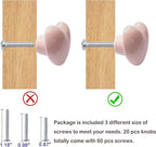 Ceramic Drawer Knobs Heart Shape Cabinet Dresser Pulls Handles with 3 Sized Screws, Kitchen Furniture Knobs for Closet Cupboard Wardrobe (20 Pack, Pink)