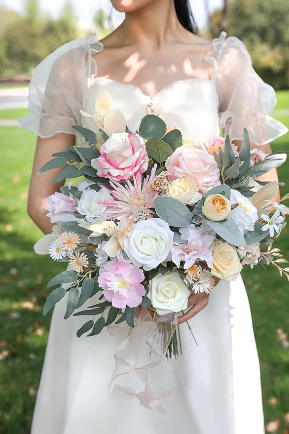 Artificial Flowers Combo Box Set Faux Fake Flower Leaf with Stems Arrangements for DIY Wedding Bouquets Party Table Centerpieces Home Decorations Yellow Pink