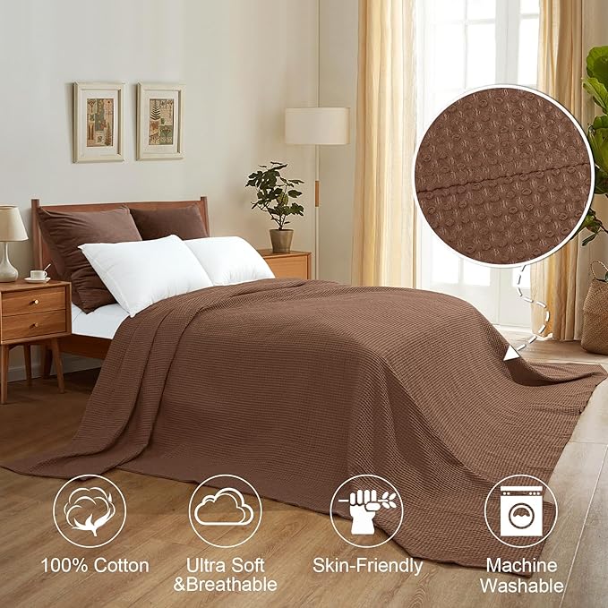 PHF Pre-Washed Cotton Waffle Weave Family Blanket,Oversized King Size 120"x 120"-Snag Proof Lightweight Breathable, 10'x 10' Huge Extra Large Big-Elegant Aesthetic Home Decoration Gift,Cappuccino